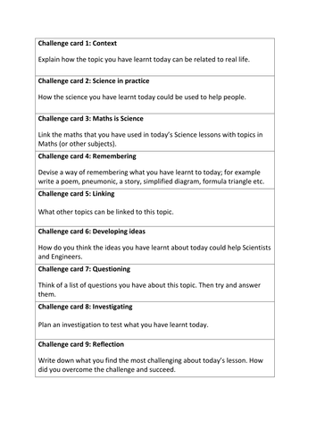 Science challenge cards | Teaching Resources