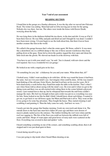 'Skellig' by David Almond - Reading and Writing Assessment