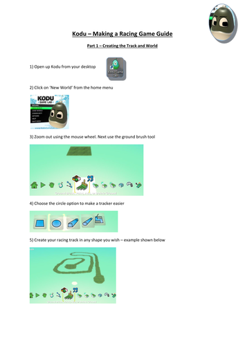 Kodu - Race Track Tutorial Help Sheets & Assessment Criteria