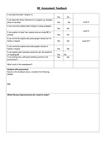 AFL feedback sheet