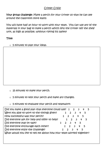 critter crisis: group design task for the first week at school