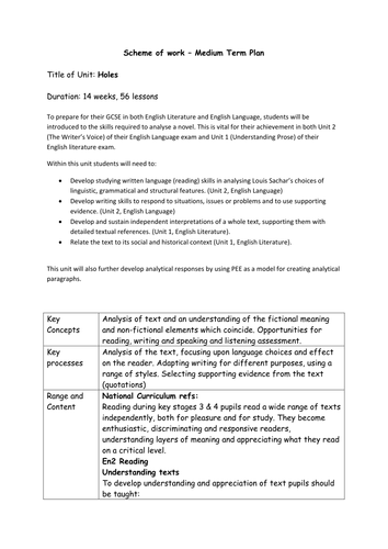 Holes - Louis Sachar, full scheme and resources