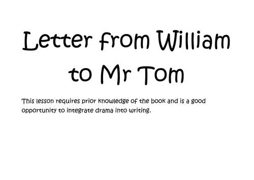 Letter to Mr Tom Lesson plan