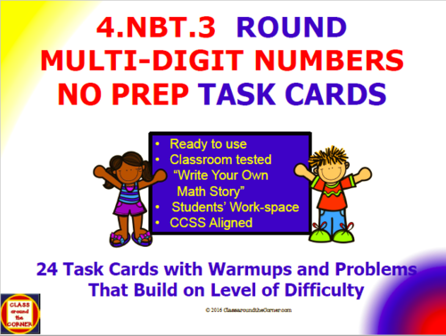 4.NBT.3 Math 4th Grade NO PREP Task Cards— USE PLACE VALUE TO ROUND MULTI-DIGIT NUMBERS.