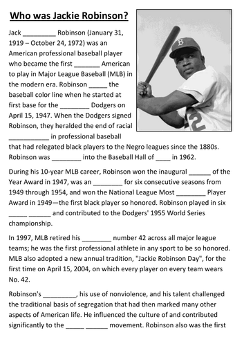 Jackie Robinson Cloze Activity