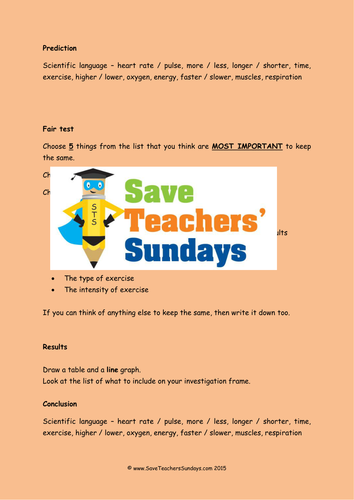 Investigation on Heart Rate & Duration of Exercise  KS2 Lesson Plan and Prompt Sheet