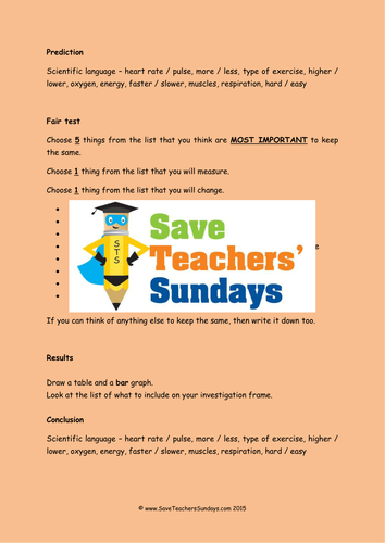 Investigation on Heart Rate and Type of Exercise  KS2 Lesson Plan, Prompt Sheet and Bar Graph Frame