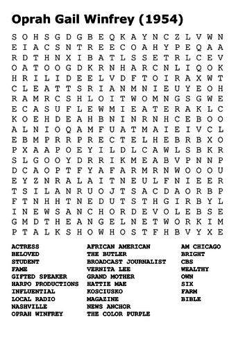 Oprah Winfrey Word Search