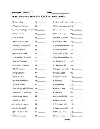 Worksheets on Chemical Formula Analysis by dazayling - Teaching