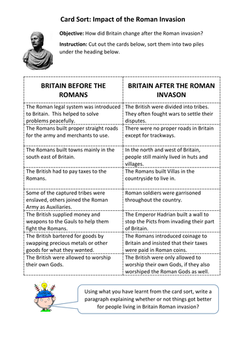 Card Sort: Impact of the Roman Invasion of Britain