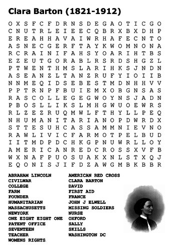 Clara Barton Word Search