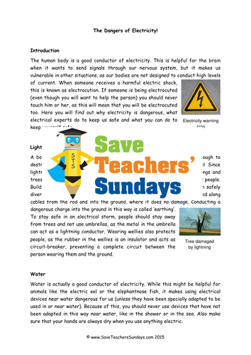 Dangers of Electricity KS2 (Year 6) Comprehension