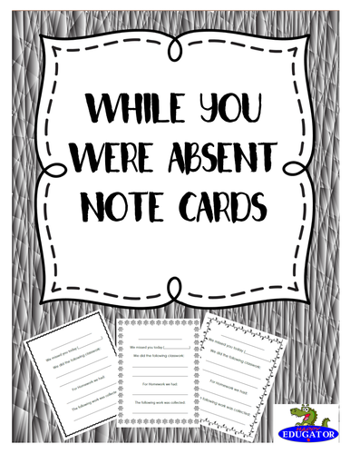 While You Were Absent Note Cards