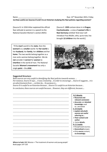 Homework Nazi Germany Exam Questions Teaching Resources