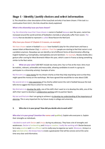 AQA Citizenship Controlled Assessment Stage 4 templates