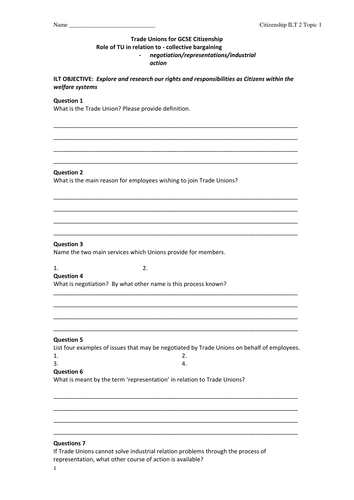 Homework/ Worksheets for AQA Citizenship course