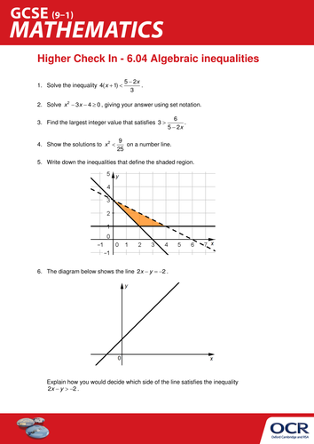 OCR Maths: Higher GCSE - Check In Test 6.04 Algebraic inequalities