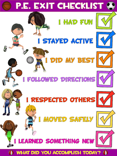 PE Poster: Physical Education Exit Checklist by ejpc2222 