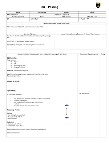 Year 8 Football Lesson Plans - Set of 8