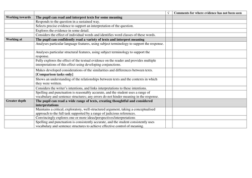 KS3 Reading and Writing assessment framework