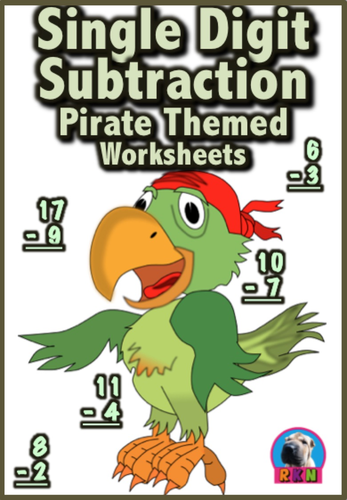 Single Digit Subtraction - Pirate Themed - Vertical