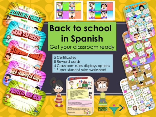 Spanish Back to school : Classroom display and certificate.
