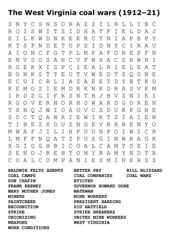 The West Virginia coal wars (1912–21) Word Search