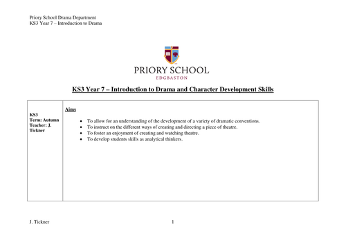 Year 7 Introduction to drama skills