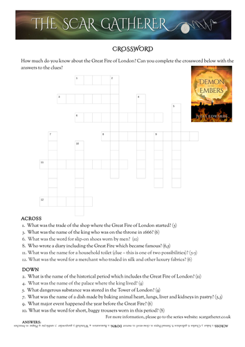 Great Fire of London crossword and word search