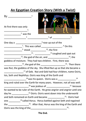 Yr 7  Egypt Creation Story (with a twist) Literacy & History Activity