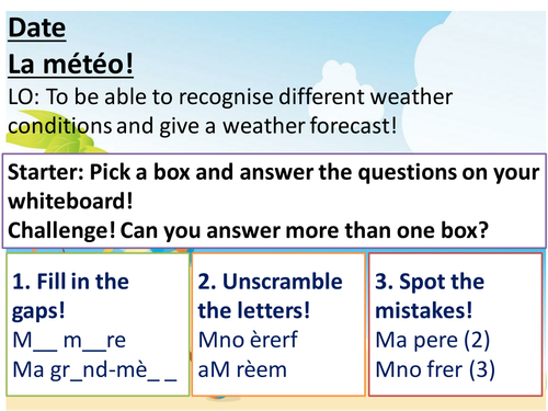 Lesson PowerPoint - La méteo