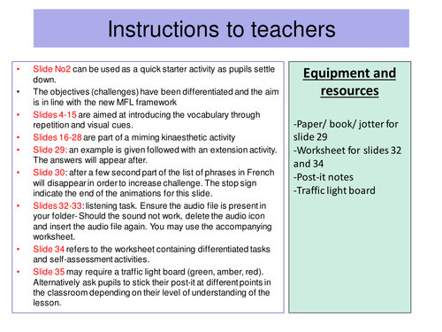 Les instructions en classe