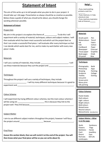 Statement of Intent Guide Sheet
