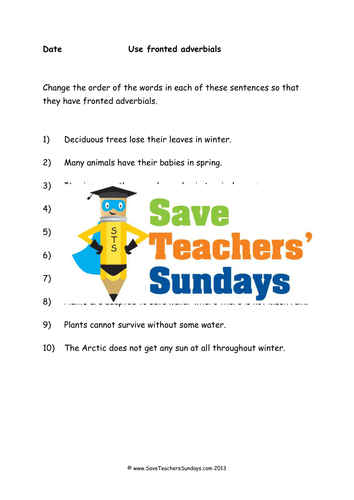 Fronted Adverbials Lesson Plan and Worksheets
