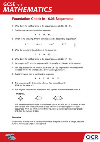 OCR Maths: Foundation GCSE - Check In Test 6.06 Sequences