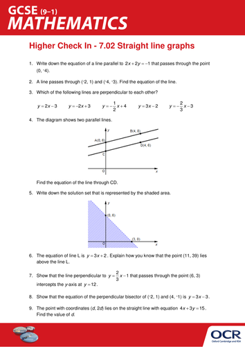 OCR Maths: Higher GCSE - Check In Test 7.02 Straight line graphs