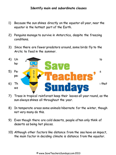 Main Clauses and Subordinate Clauses Lesson Plan and Worksheet