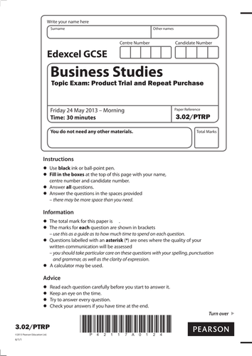 GCSE - Unit 3 - Product Trial and Repeat Purchase