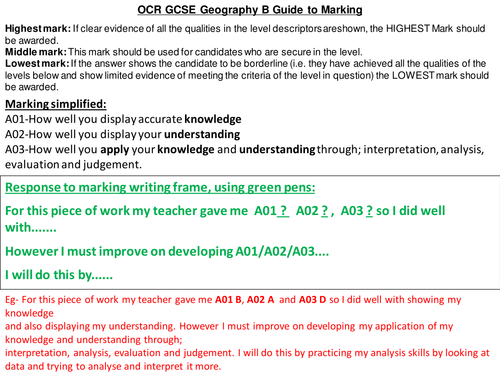 OCR B Geography GCSE guide to marking