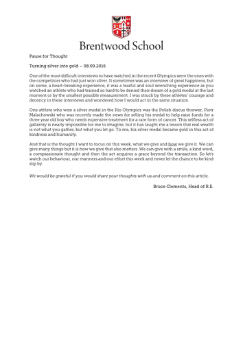 Generosity - Assembly Reading