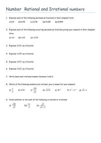 Rational and Irrational Numbers