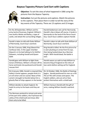 Bayeux tapestry Card Sort Activity for 1066