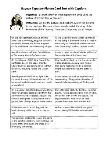 Bayeux Tapestry Card Sort Activity for 1066