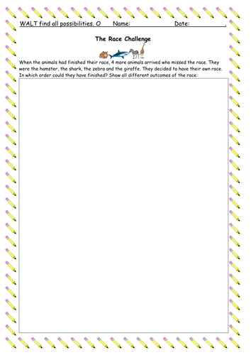 Finding All Possibilities - Problem Solving Activities - Using and Applying