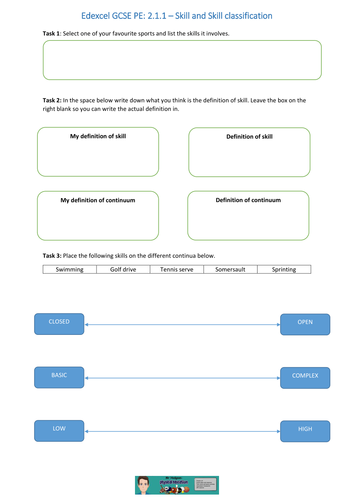 Edexcel GCSE PE (2016) Section 2.1.1 Skill and skill classification
