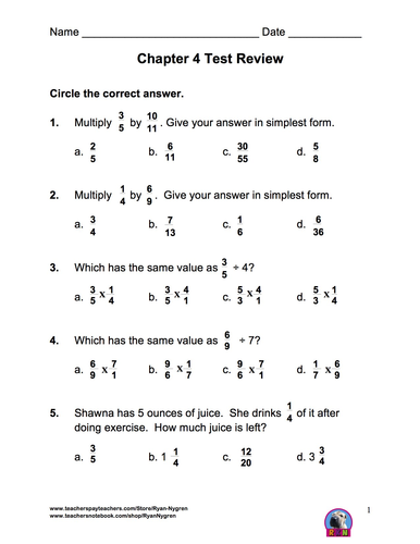 Sinapore 2015 Common Core Grade 5 Chapter 4 Test Review | Teaching Resources