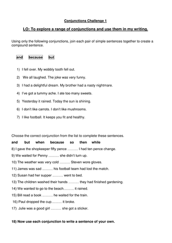 Conjunctions/ Connectives  Smart board with differentiated challenges and extension activity