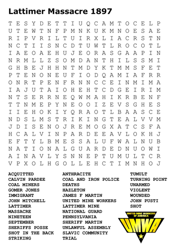 The Lattimer Massacre 1897 Word Search