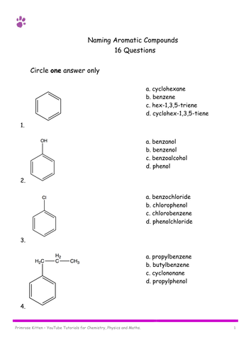 Naming aromatic compounds, 16 MCQ