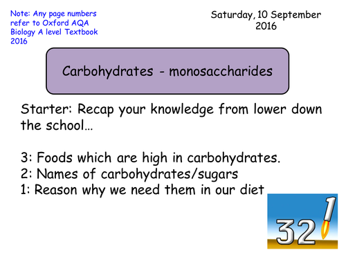 Section 1. Biological molecules. 1.2 Carbohydrates - monosaccharides Year 12 Biology